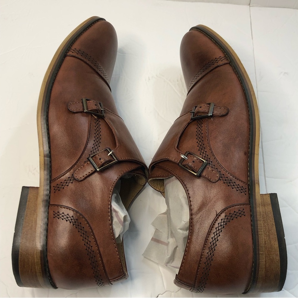 UV Signature Shoes Mens Size 10.5 Monk Strap Brown Leather Dress Shoes - Picture 6 of 12